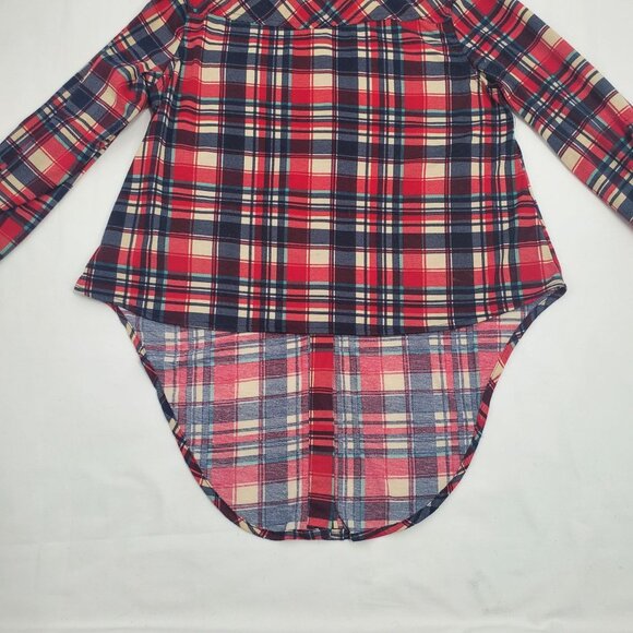 Passport Women's Red Plaid Tie-Front Long Sleeve Collared Crop Shirt Size Large - Picture 3 of 9